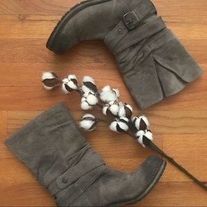 Clarks Gray Nubuck + Wood Leather Moto Boot 6